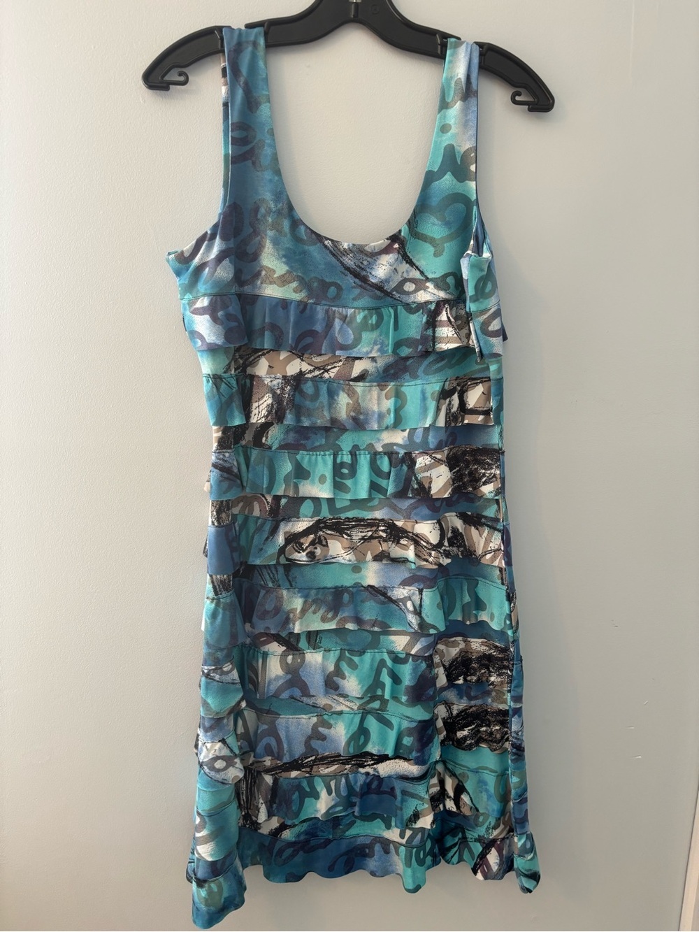 Blue Abstract Scoop Neck Mini Dress